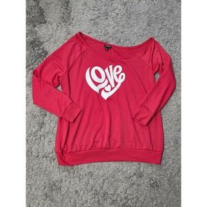 TORRID "LOVE" off the shoulder top Size 00 M/L Red Heart Slouchy NWT Soft